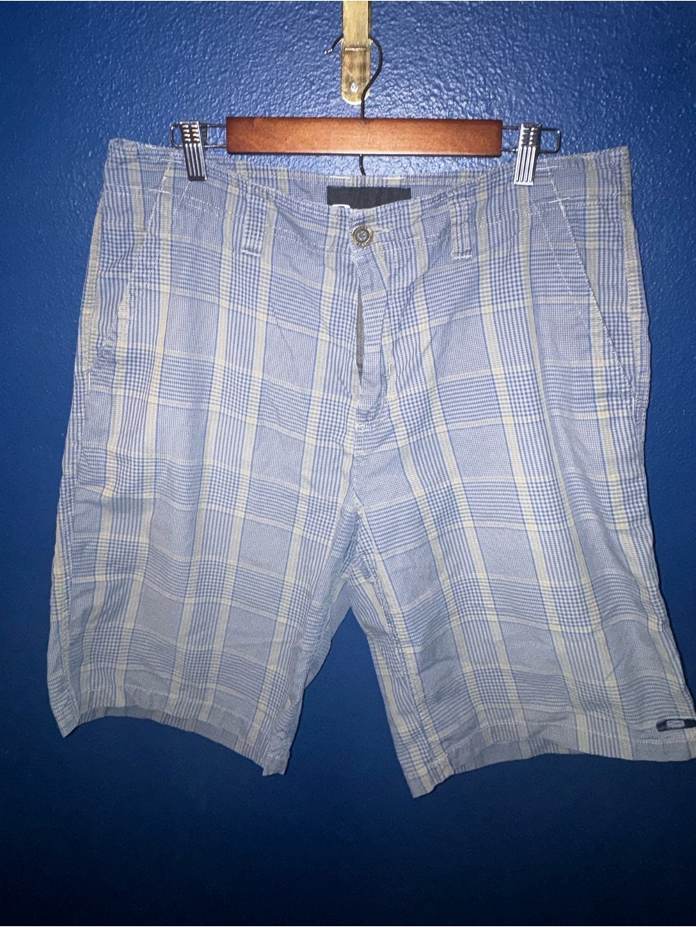 Men's Light Blue Plaid Cotton Shorts